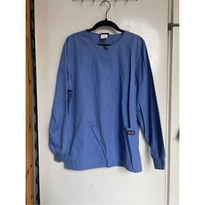 Cherokee Workwear Blue Long Sleeve Snap Button Up Scrub Top Woman’s Size XS